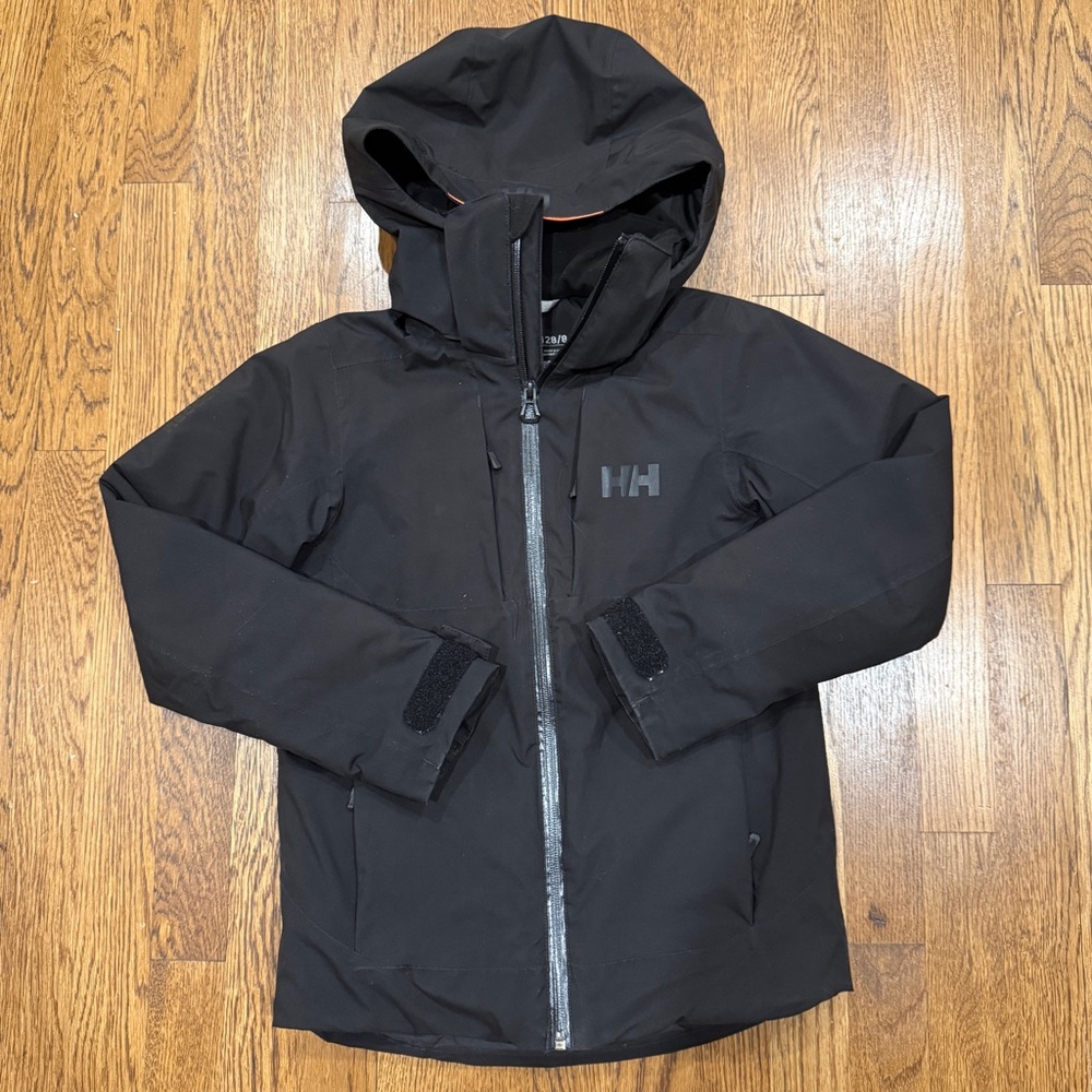 Black junior alpha Hooded Jacket by Helly Hansen boys 8 Vguc